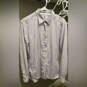 Uniqlo Men's Slim-Fit Dress Shirt White Purple Micro-Stripe Large New Condition